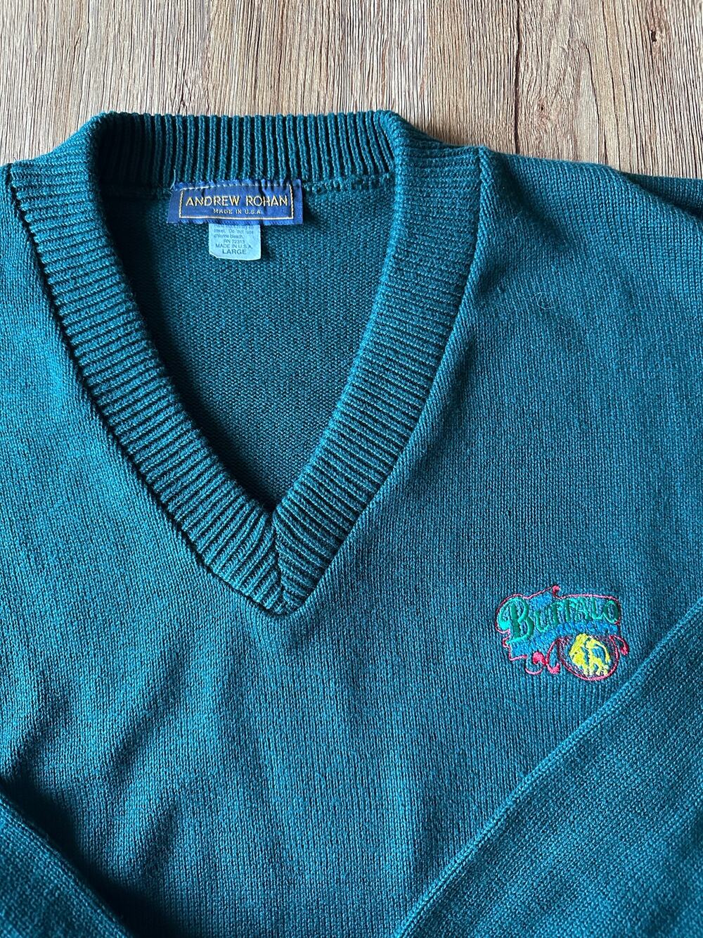 Andrew Rohan Vtg Green V Neck Sweater Size Large